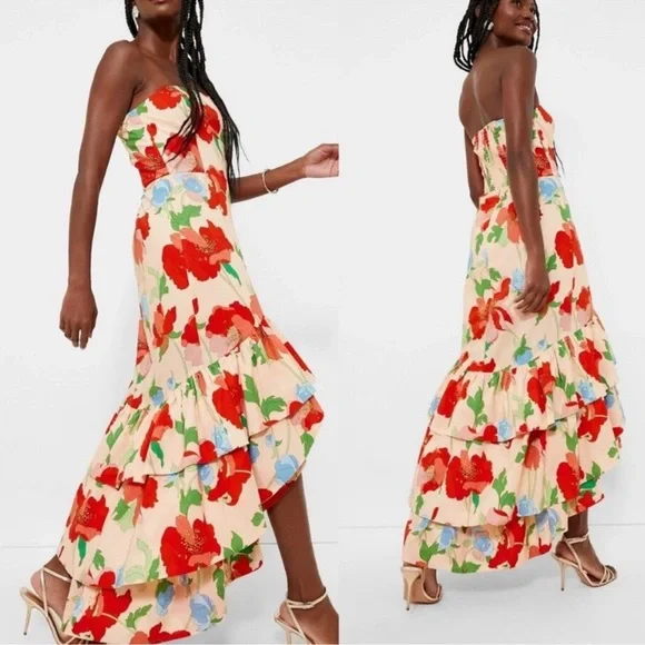 Tukernuck Hyacinth House Red Multi Floral Strapless Malory Dress Size XS - Picture 3 of 10